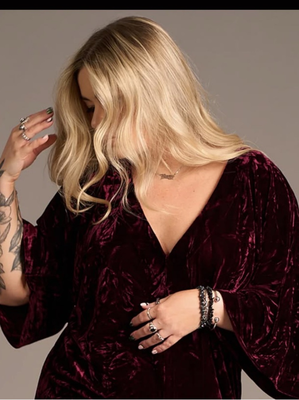 ASH BDAY :NWT Crushed Velvet Long Sleeve Dress - Deep Red